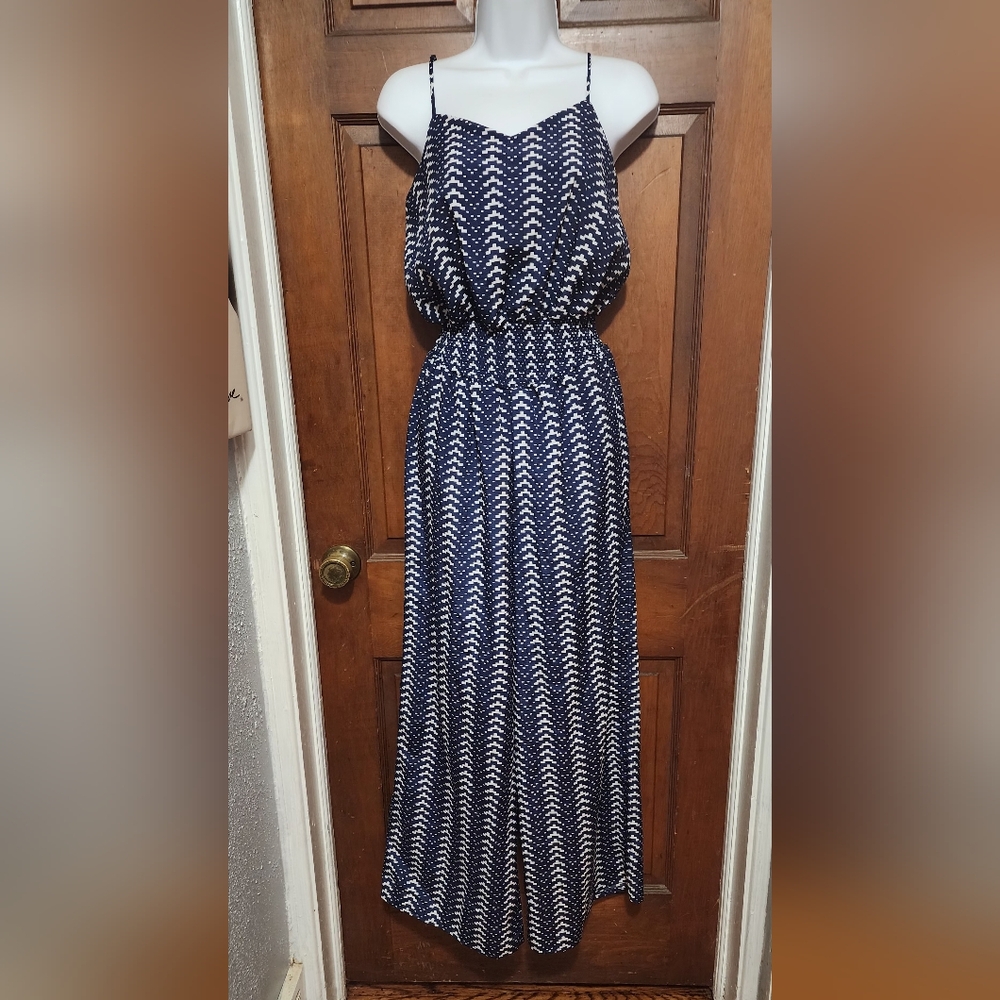 #3053 Fire Los Angeles Navy and White Wide Leg Jumpsuit